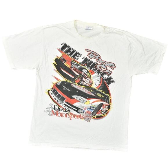 All Sport Dodge Racing White Cotton T-Shirt Men's L SINGLE STICHED STAINED - Picture 1 of 8